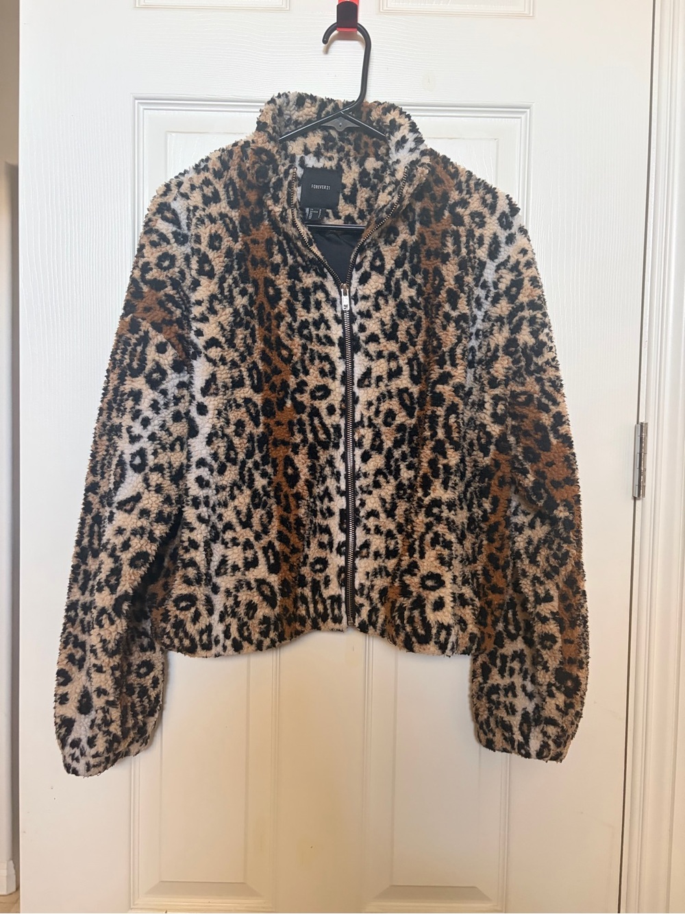 Forever 21 Leopard Print Teddy Jacket - Brown/Black/Cream